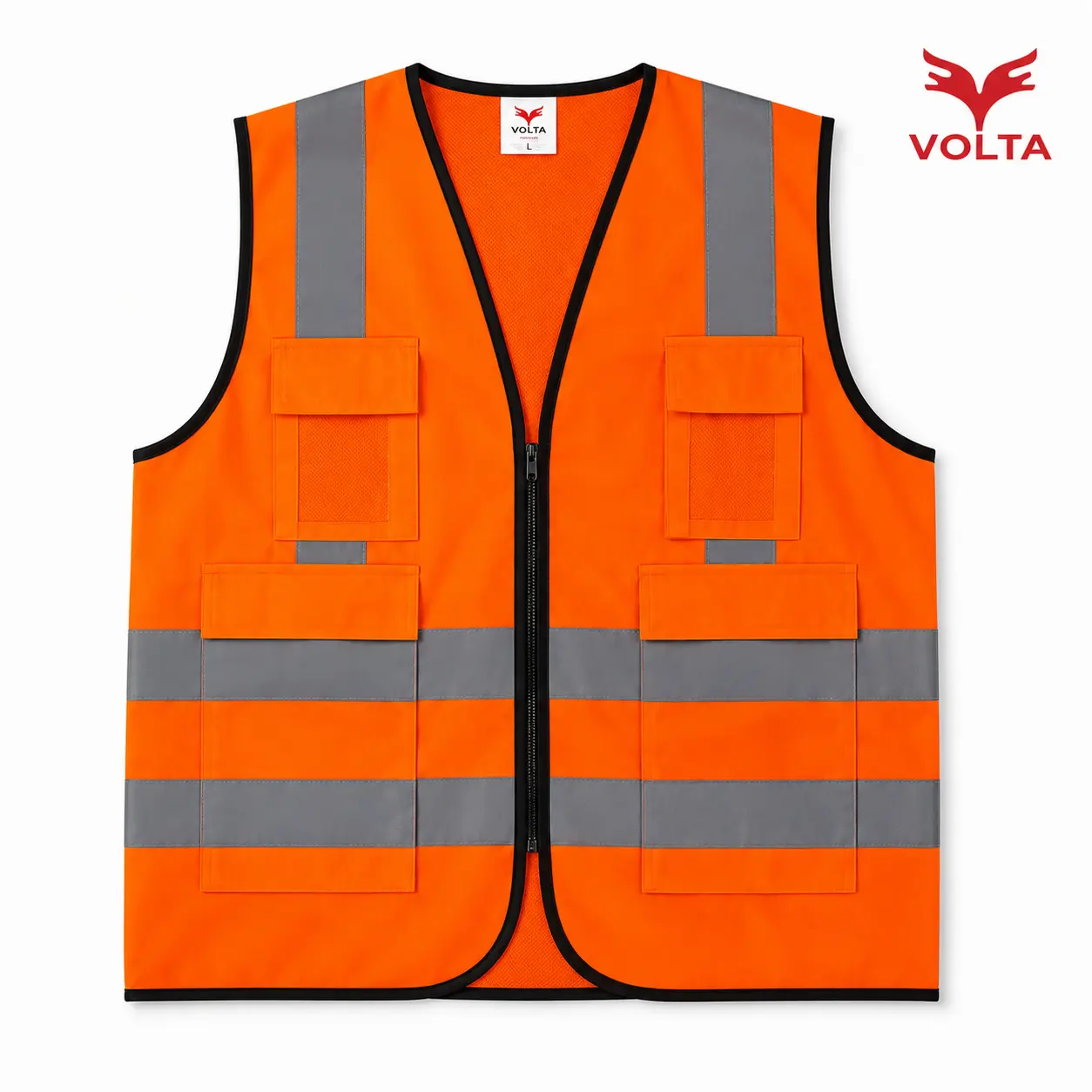VOLTA SAFETY VEST ORANGE 120G POCKET - Safety Materials - Gulf Basic Trading Saudi Arabia